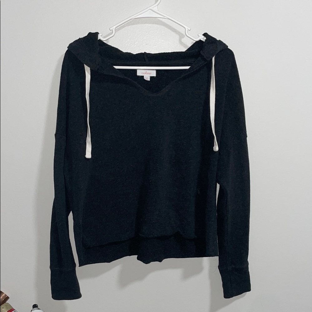 Off the Shoulder Black/Slate Grey Hoodie by Aerie